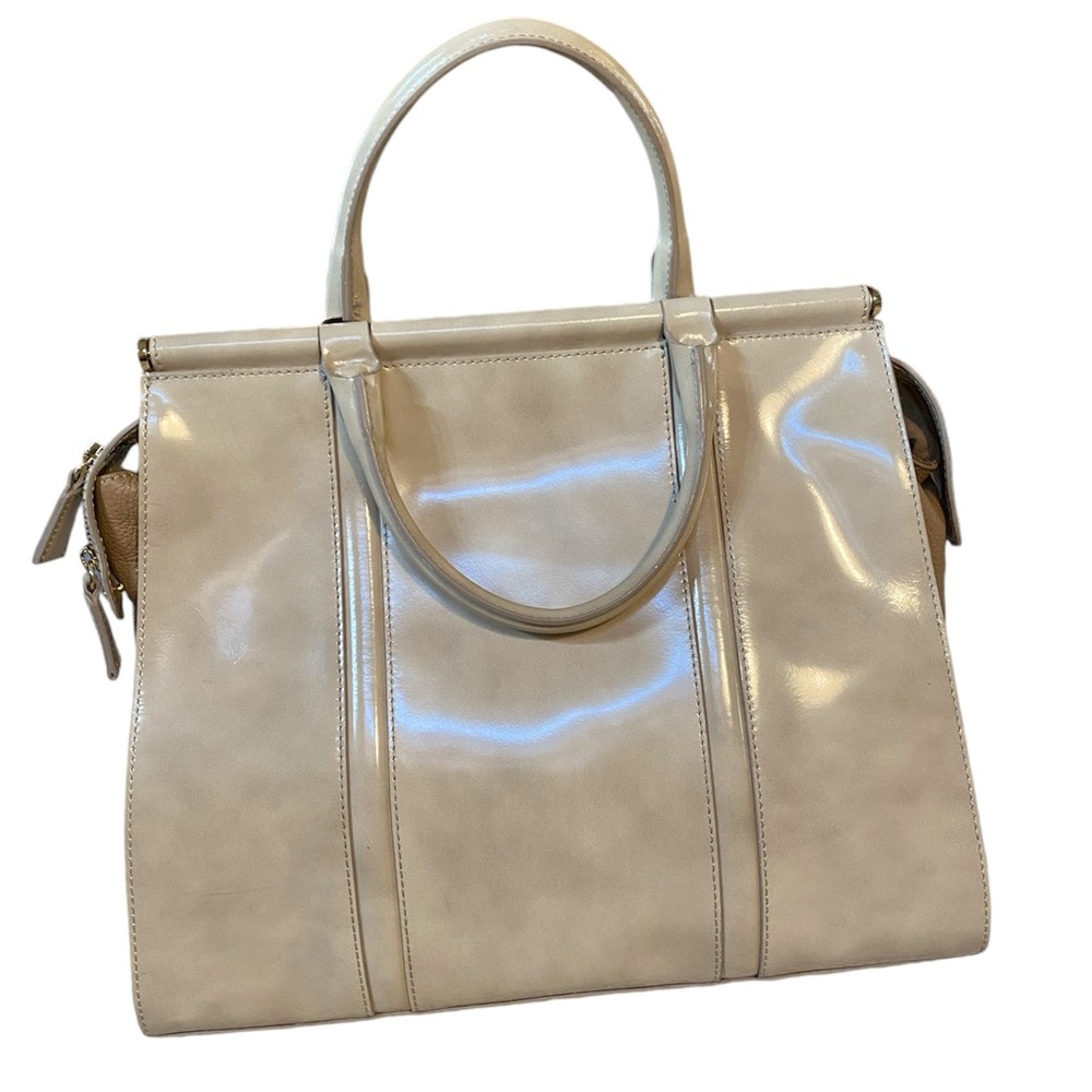 LACUCCI CREAM AND TAN LEATHER LUXURY  ITALIAN TOTE